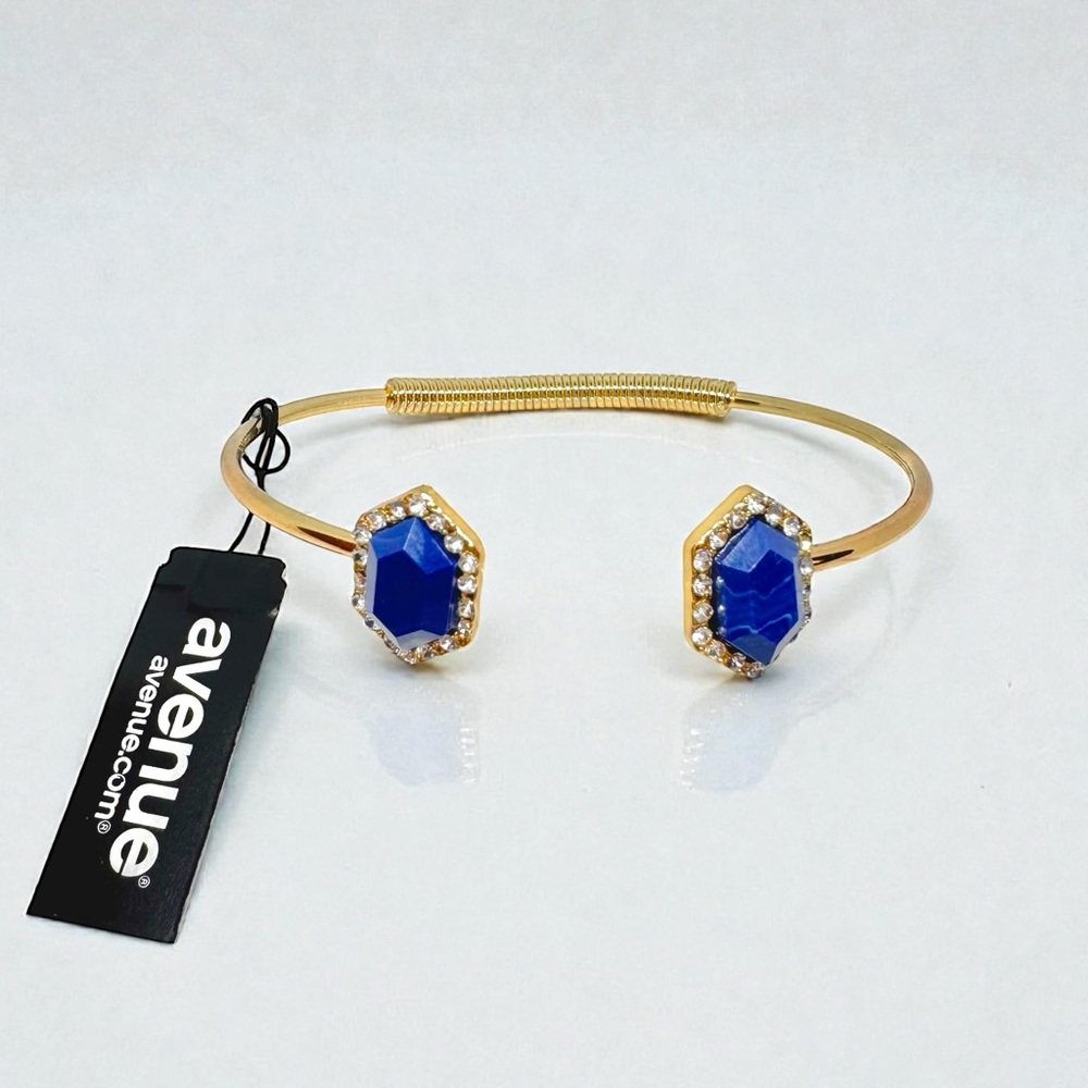 NWT - Avenue - Gold-Toned Open Cuff Geometric Simulated Gemstone & CZ Bracelet